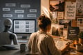 Marketing professional balancing AI technology with authentic human brand strategy.