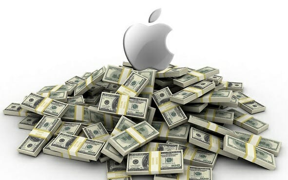 Apple computer logo and cash