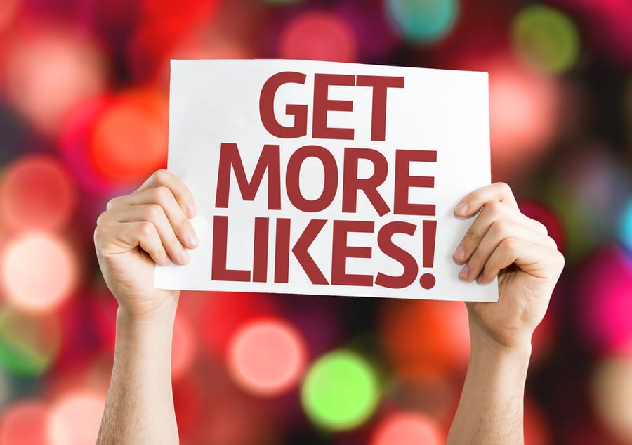 Get More Likes card with colorful background with defocused lights