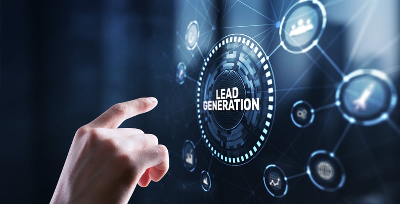 Person pressing "Lead Generation" button. 
