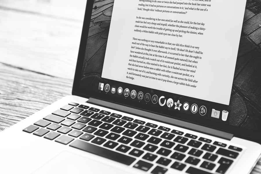 Laptop on a desk - black and white photo