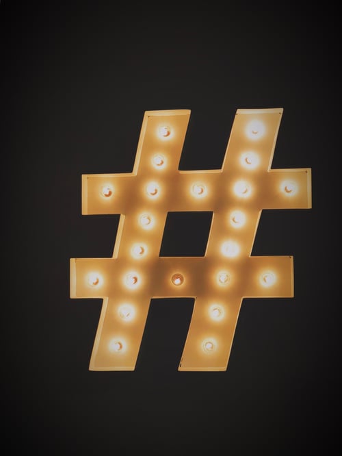 Hashtag symbol designed in lights