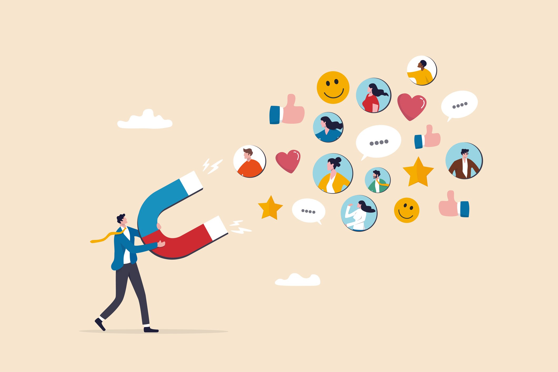 Brand engagement concept of magnet drawing customers in